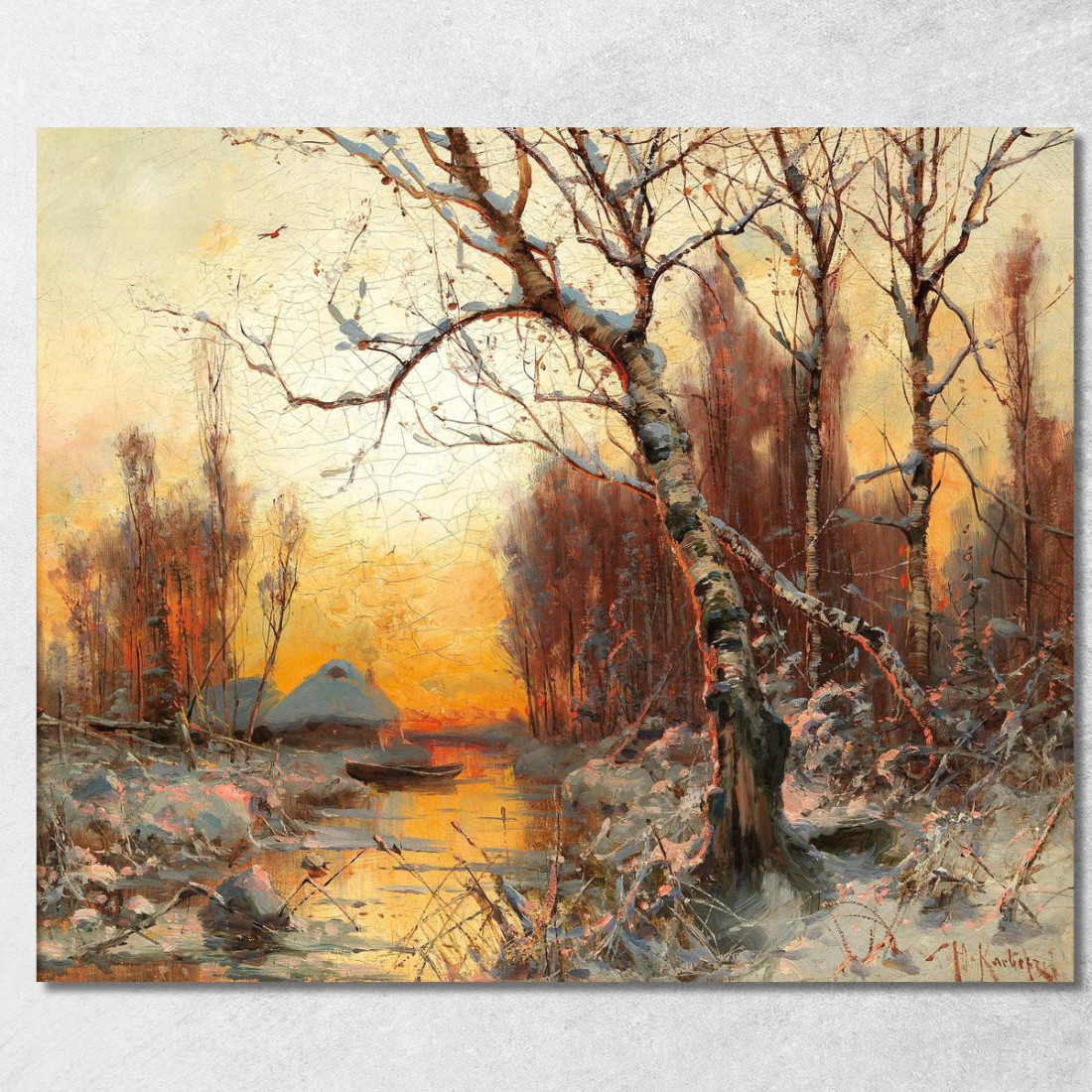 Paesaggio Invernale Con Betulla Nella Luce Serale Julius Sergius Klever jsk27 quadro stampato su tela