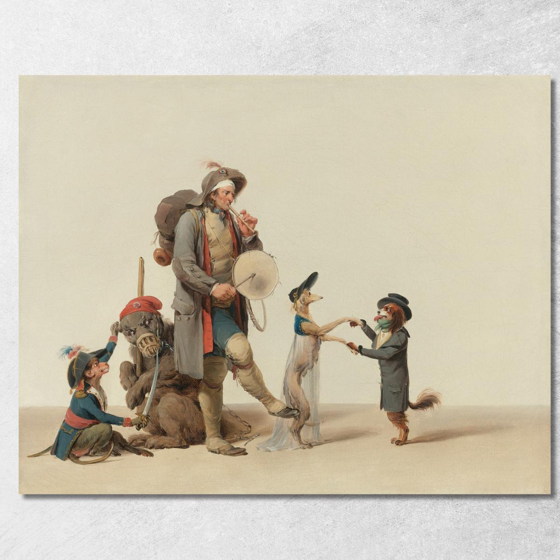 La Pezzo Curiosa: Un Addestratore Di Animali Con Cani Danzanti Un Orso E Una Scimmia Louis Léopold Boilly llb70 quadro stampato