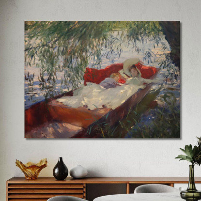 Dama E Bambino Addormentati In Una Barca Sotto I Salici John Singer Sargent jss125 quadro stampato su tela