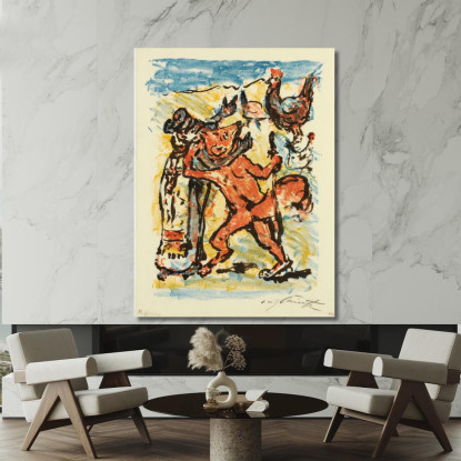 Reinecke Et Grimbart Le Blaireau En Pèlerinage Regardent Un Coq Bien Nourri Que Reinecke Tente De Manger Ii Lovis Corinth lcr72