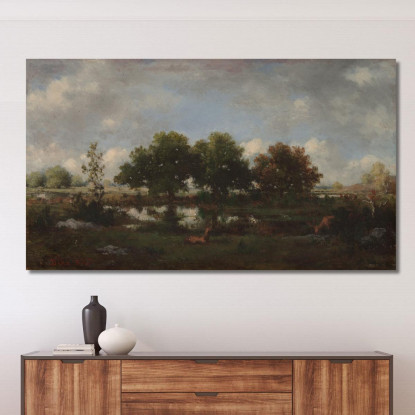 Paesaggio Forestale Con Cervi Narcisse-Virgile Diaz de La Peña nvd28 quadro stampato su tela