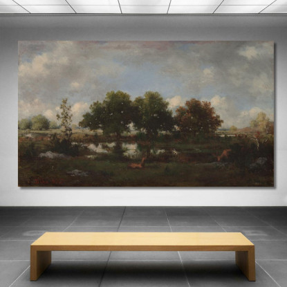 Paesaggio Forestale Con Cervi Narcisse-Virgile Diaz de La Peña nvd28 quadro stampato su tela
