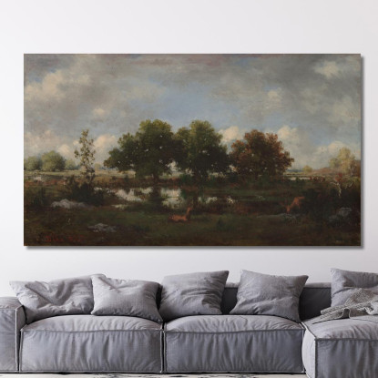 Paesaggio Forestale Con Cervi Narcisse-Virgile Diaz de La Peña nvd28 quadro stampato su tela