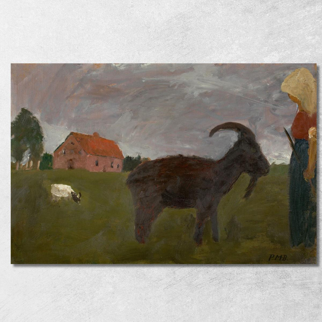 Contadina Con Due Capre Davanti A Una Fattoria Paula Modersohn-Becker pmb8 quadro stampato su tela
