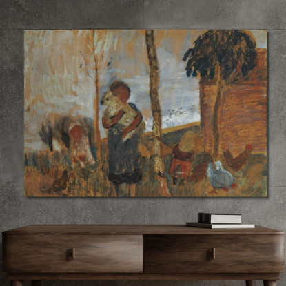 Bambini E Galline Davanti A Un Paesaggio Paula Modersohn-Becker pmb9 quadro stampato su tela