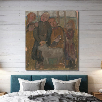 Cinque Bambini Con Pecora Paula Modersohn-Becker pmb13 quadro stampato su tela