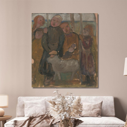Cinque Bambini Con Pecora Paula Modersohn-Becker pmb13 quadro stampato su tela
