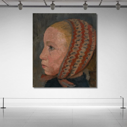 Testa Di Una Ragazza Con Berretto A Strisce In Profilo A Sinistra Paula Modersohn-Becker pmb21 quadro stampato su tela