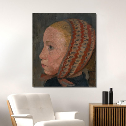 Testa Di Una Ragazza Con Berretto A Strisce In Profilo A Sinistra Paula Modersohn-Becker pmb21 quadro stampato su tela