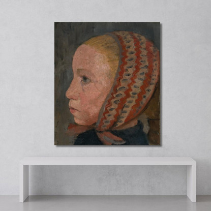 Testa Di Una Ragazza Con Berretto A Strisce In Profilo A Sinistra Paula Modersohn-Becker pmb21 quadro stampato su tela
