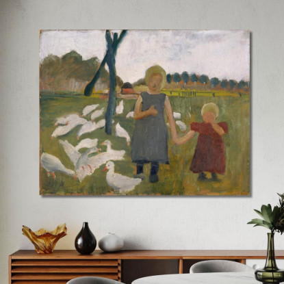 Bambini Con Oche Paula Modersohn-Becker pmb27 quadro stampato su tela