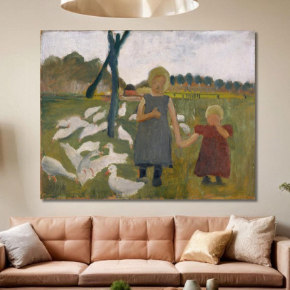 Bambini Con Oche Paula Modersohn-Becker pmb27 quadro stampato su tela