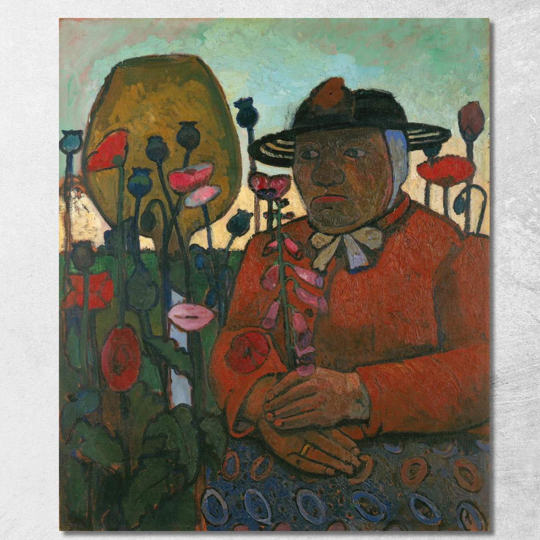 Vecchia Povera Donna Con Una Sfera Di Vetro E Papaveri Paula Modersohn-Becker pmb34 quadro stampato su tela