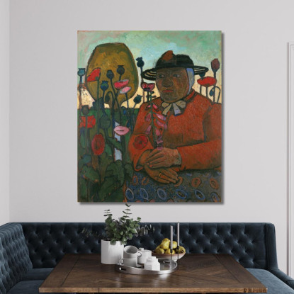 Vecchia Povera Donna Con Una Sfera Di Vetro E Papaveri Paula Modersohn-Becker pmb34 quadro stampato su tela