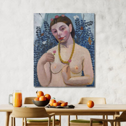 Autoritratto Come Mezza Figura Nuda Con Collana D'Ambra Ii Paula Modersohn-Becker pmb38 quadro stampato su tela