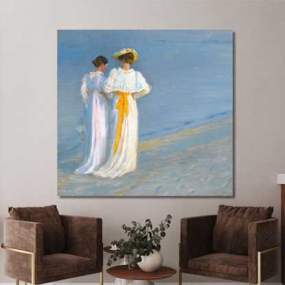 Anna Ancher E Marie Krøyer Sulla Spiaggia Di Skagen Peder Severin Krøyer psk6 quadro stampato su tela
