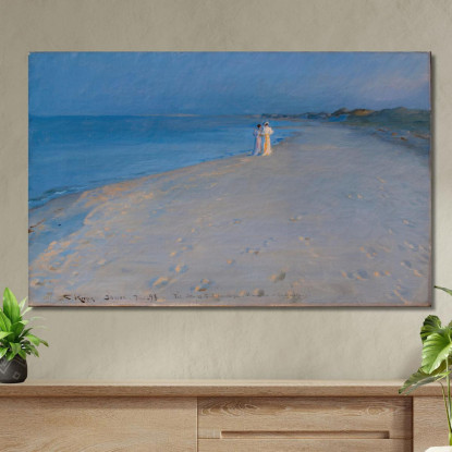 Sera D'Estate Sulla Spiaggia Sud Di Skagen. Anna Ancher E Marie Krøyer Che Studiano Peder Severin Krøyer psk54 quadro stampato
