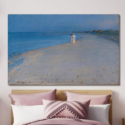 Sera D'Estate Sulla Spiaggia Sud Di Skagen. Anna Ancher E Marie Krøyer Che Studiano Peder Severin Krøyer psk54 quadro stampato