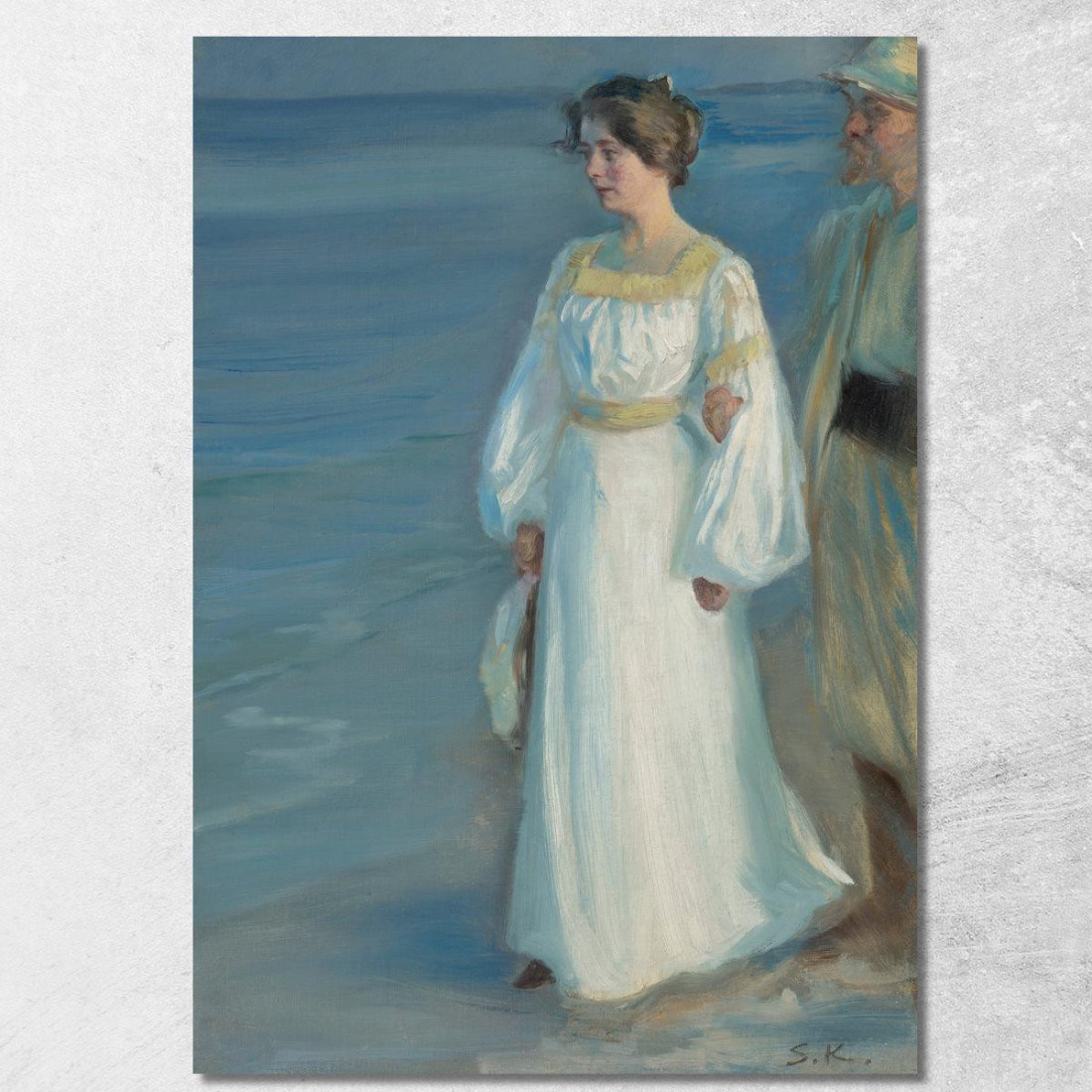 Sera D'Estate Sulla Spiaggia Di Skagen. Ritratto Della Moglie Dell'Artista Peder Severin Krøyer psk55 quadro stampato su tela