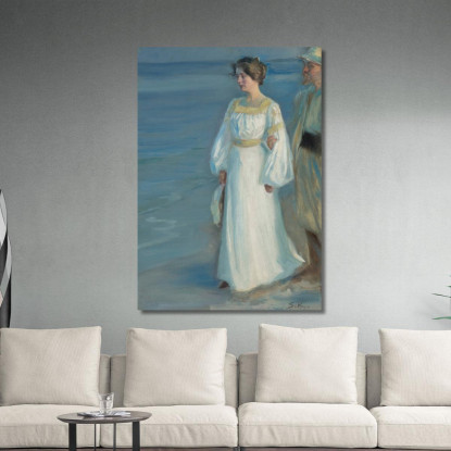 Sera D'Estate Sulla Spiaggia Di Skagen. Ritratto Della Moglie Dell'Artista Peder Severin Krøyer psk55 quadro stampato su tela