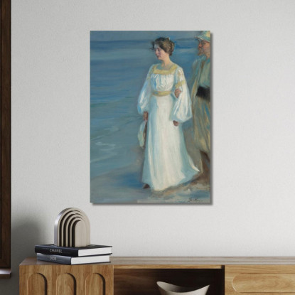 Sera D'Estate Sulla Spiaggia Di Skagen. Ritratto Della Moglie Dell'Artista Peder Severin Krøyer psk55 quadro stampato su tela