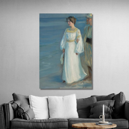 Sera D'Estate Sulla Spiaggia Di Skagen. Ritratto Della Moglie Dell'Artista Peder Severin Krøyer psk55 quadro stampato su tela