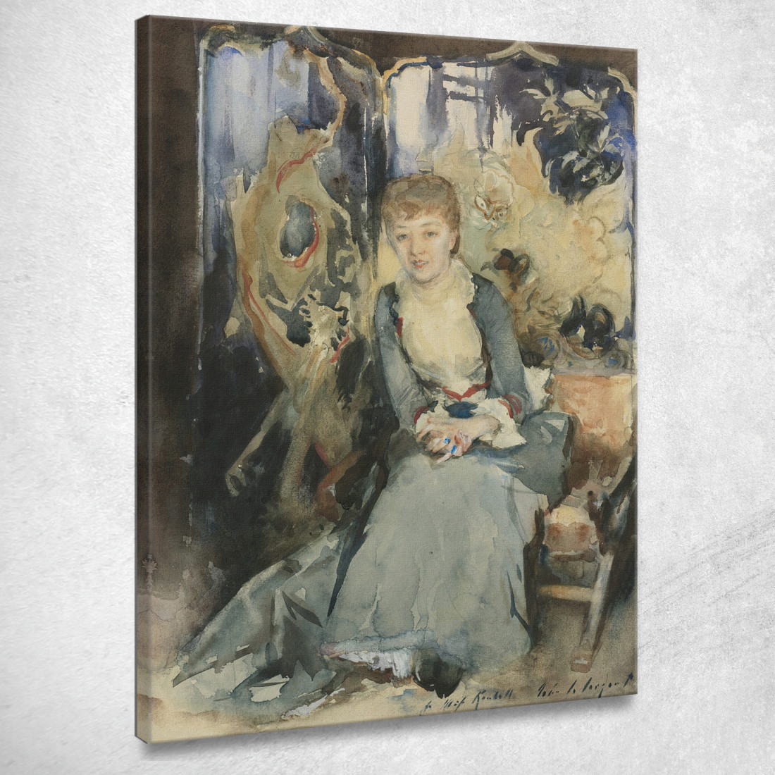La Signora Reubell Seduta Davanti A Uno Schermo John Singer Sargent jss182 quadro stampato su tela