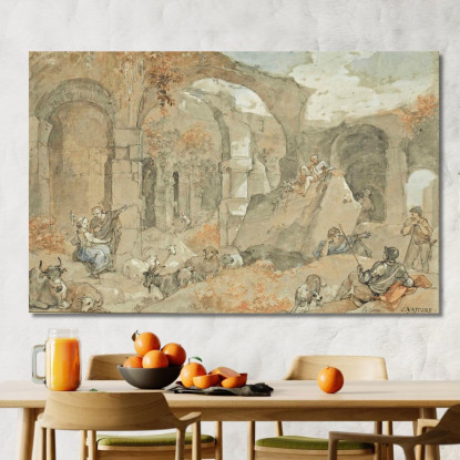 L'Interno Del Colosseo Con Pastori E Animali Charles-Joseph Natoire cjn12 quadro stampato su tela