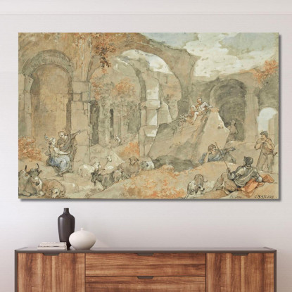 L'Interno Del Colosseo Con Pastori E Animali Charles-Joseph Natoire cjn12 quadro stampato su tela