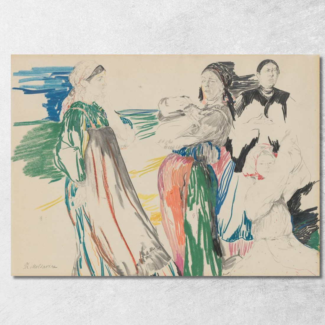 Schizzo Di Figure In Un Paesaggio Filipp Malyavin fml16 quadro stampato su tela