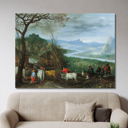 Un Paesaggio Con Mandriani Che Conducono Il Bestiame Verso Un Villaggio Jan Brueghel The Elder jbe2 quadro stampato su tela
