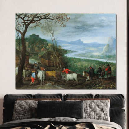 Un Paesaggio Con Mandriani Che Conducono Il Bestiame Verso Un Villaggio Jan Brueghel The Elder jbe2 quadro stampato su tela