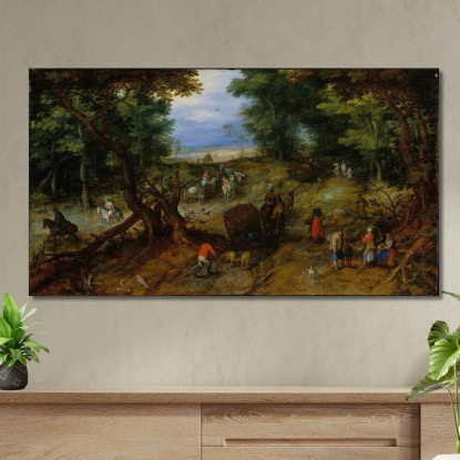 Una Strada Nel Bosco Con Viaggiatori Jan Brueghel The Elder jbe6 quadro stampato su tela