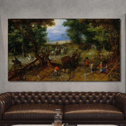 Una Strada Nel Bosco Con Viaggiatori Jan Brueghel The Elder jbe6 quadro stampato su tela