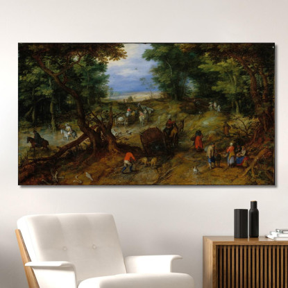 Una Strada Nel Bosco Con Viaggiatori Jan Brueghel The Elder jbe6 quadro stampato su tela