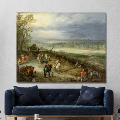 Paesaggio Esteso Con Viaggiatori Su Una Strada Di Campagna Jan Brueghel The Elder jbe14 quadro stampato su tela