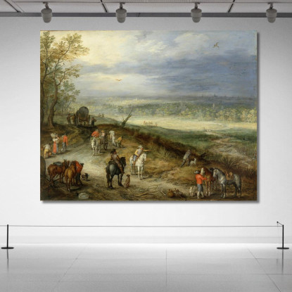 Paesaggio Esteso Con Viaggiatori Su Una Strada Di Campagna Jan Brueghel The Elder jbe14 quadro stampato su tela
