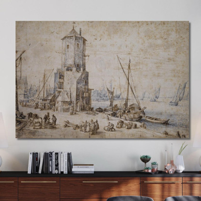 Veduta Del Porto Con Torre Ottagonale E Barche A Vela Jan Brueghel The Elder jbe17 quadro stampato su tela
