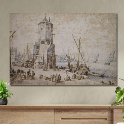 Veduta Del Porto Con Torre Ottagonale E Barche A Vela Jan Brueghel The Elder jbe17 quadro stampato su tela
