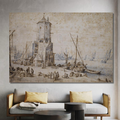 Veduta Del Porto Con Torre Ottagonale E Barche A Vela Jan Brueghel The Elder jbe17 quadro stampato su tela