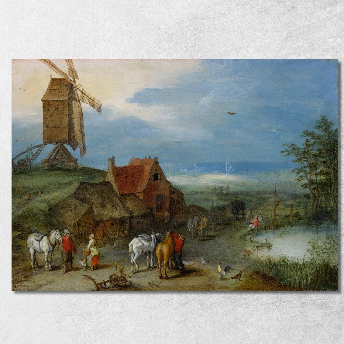 Paesaggio Con Mulino A Vento Varie Figure Cavalli E Animali Vicino A Una Fattoria Jan Brueghel The Elder jbe18 quadro stampato