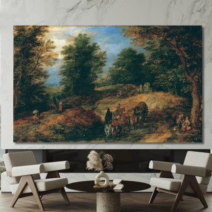 Paesaggio Con Viaggiatori Su Un Sentiero Boschivo Jan Brueghel The Elder jbe22 quadro stampato su tela
