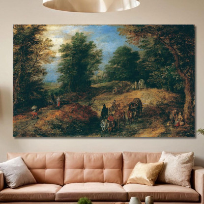 Paesaggio Con Viaggiatori Su Un Sentiero Boschivo Jan Brueghel The Elder jbe22 quadro stampato su tela