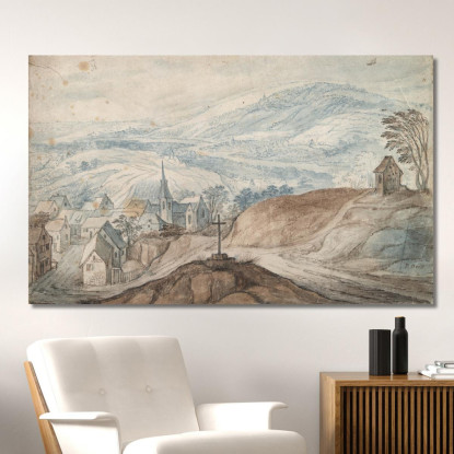 Paesaggio Con Villaggio Vicino A Un Incrocio E Vista Lontana Jan Brueghel The Elder jbe23 quadro stampato su tela
