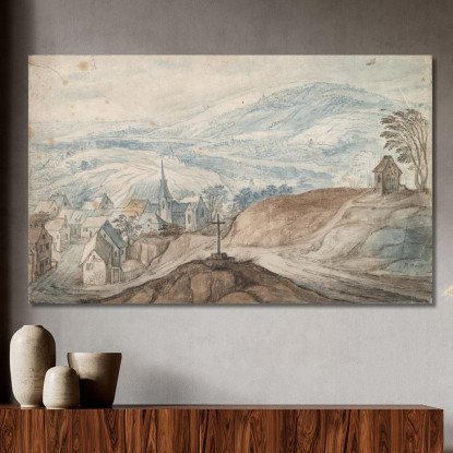 Paesaggio Con Villaggio Vicino A Un Incrocio E Vista Lontana Jan Brueghel The Elder jbe23 quadro stampato su tela