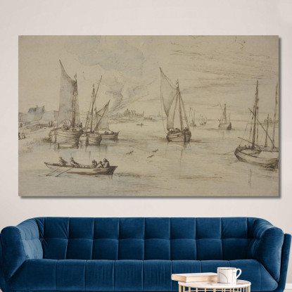 Marina Con Molte Navi A Sinistra Un Villaggio In Primo Piano Una Barca A Remi Jan Brueghel The Elder jbe27 quadro stampato su t