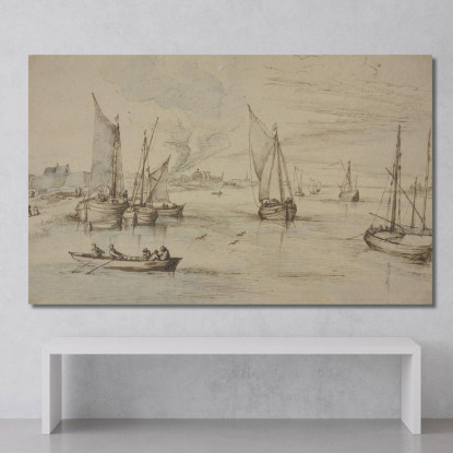 Marina Con Molte Navi A Sinistra Un Villaggio In Primo Piano Una Barca A Remi Jan Brueghel The Elder jbe27 quadro stampato su t