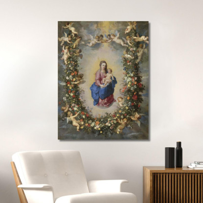 La Vergine E Il Bambino Circondati Da Una Ghirlanda Di Fiori Sostenuta Da Cherubini Jan Brueghel The Elder jbe47 quadro stampat