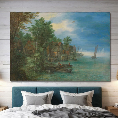 Veduta Di Un Villaggio Lungo Un Fiume Jan Brueghel The Elder jbe50 quadro stampato su tela