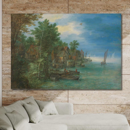 Veduta Di Un Villaggio Lungo Un Fiume Jan Brueghel The Elder jbe50 quadro stampato su tela